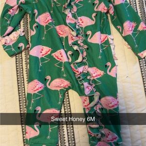 SweetHoney Green and Pink Flamingo Kids Pajamas